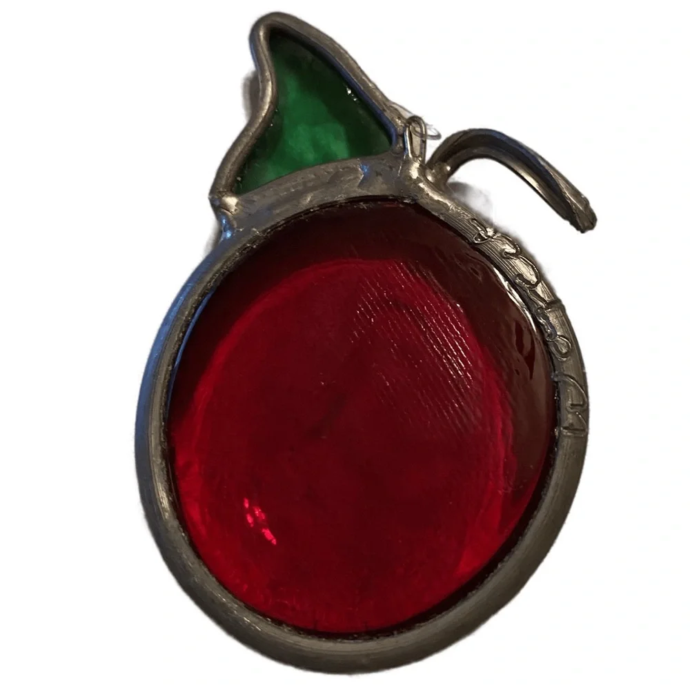 Vintage Stained Glass Cherry Christmas Ornament Sun Catcher Handmade Lead Glass